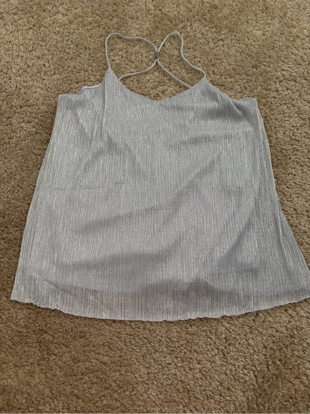 Express Silver Metallic Pleated Cami Top